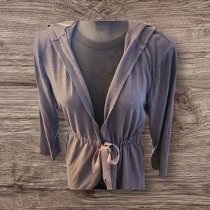 Gray Hooded Top with Tie Waist